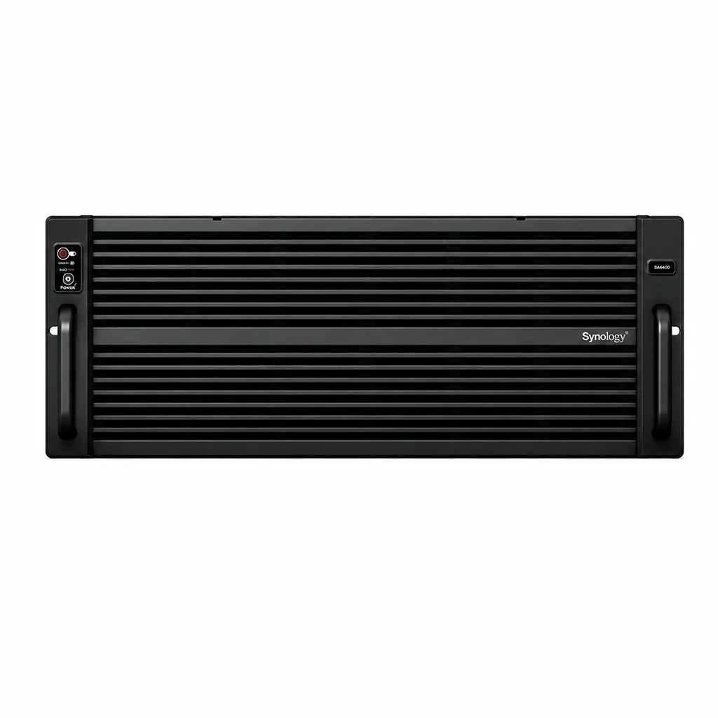 Synology SA6400 enterprise rackmount NAS straight front view with professional 4U server chassis -tpstech.in
