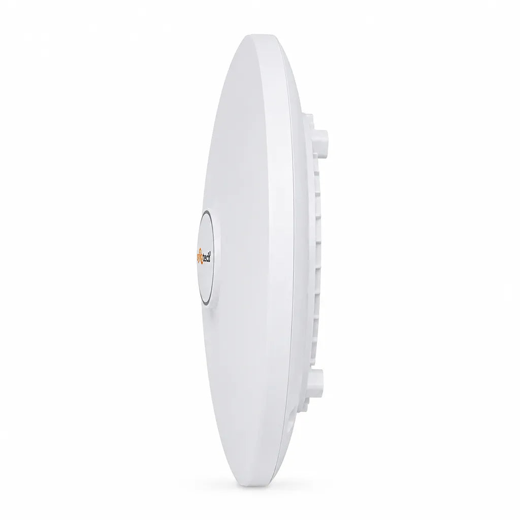 Syrotech SY-AP-3000-AX WiFi 6 Dual-Band 3000Mbps Long-Range Indoor Access Point full left side profile showing slim ceiling-mount design - tpstech.in