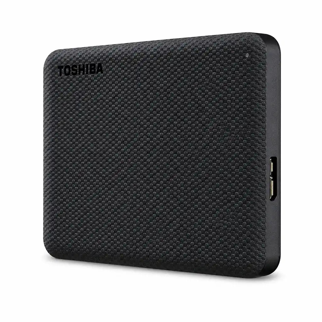 Toshiba Canvio Advance 2TB Portable External Hard Drive front right angle showing USB connector side -tpstech.in