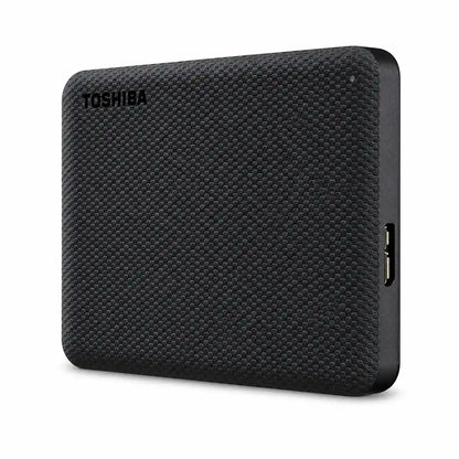 Toshiba Canvio Advance 2TB Portable External Hard Drive front right angle showing USB connector side -tpstech.in