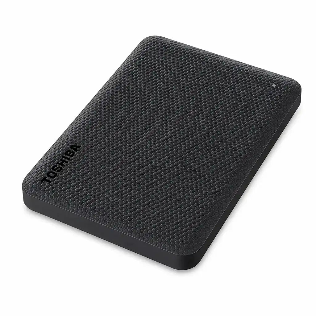 Toshiba Canvio Advance 2TB Portable External Hard Drive top angled view with textured enclosure -tpstech.in