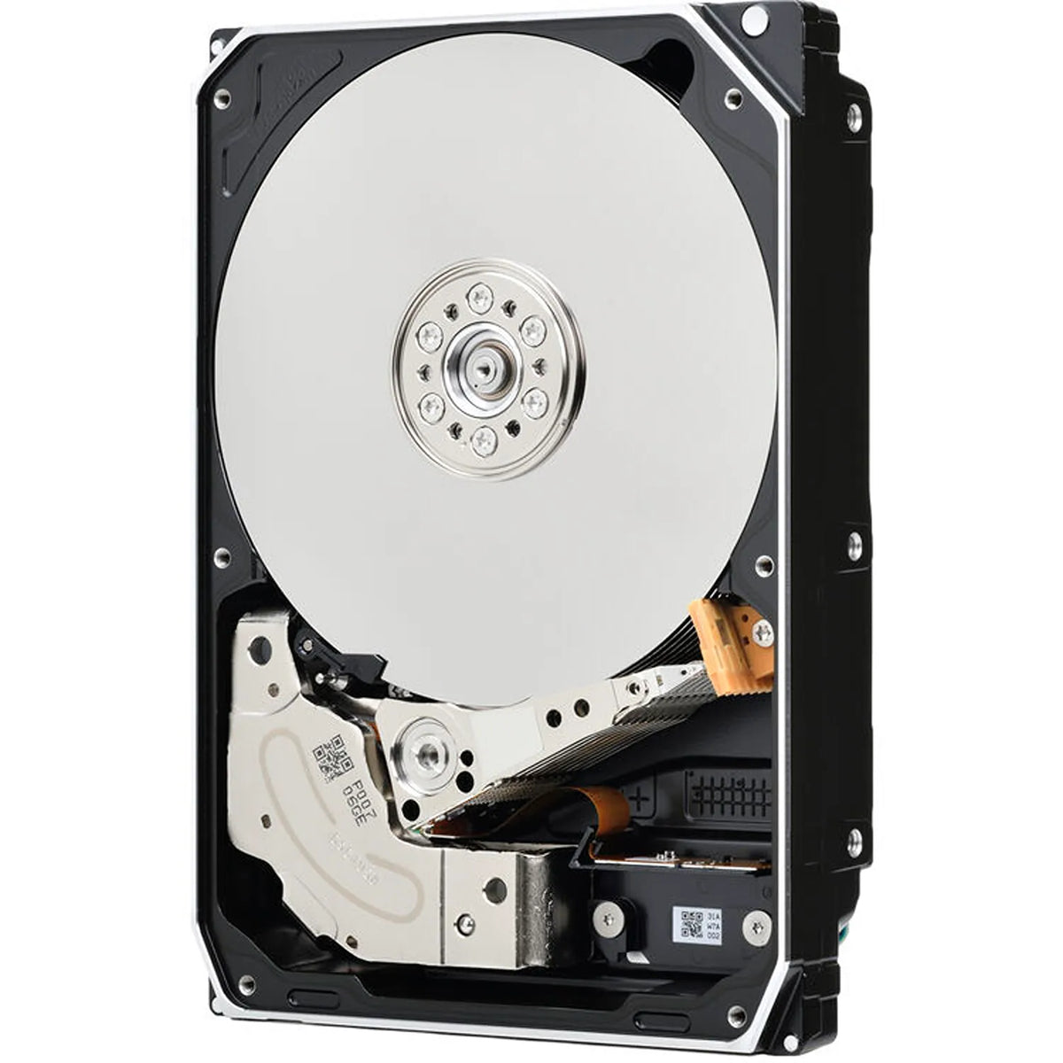 Perspective view of opened Toshiba MG11 Series 24TB enterprise hard drive highlighting internal platters and mechanical design -tpstech.in