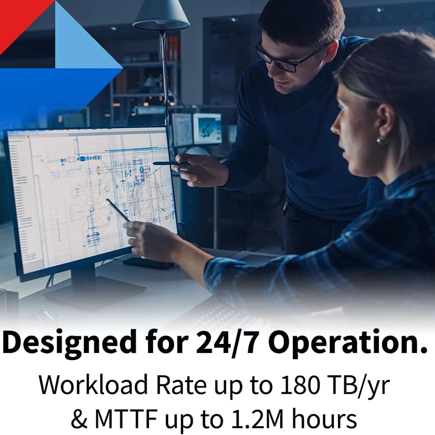 Engineers analyzing schematics representing 24/7 reliability with 180TB per year workload rate on Toshiba N300 NAS HDD -tpstech.in