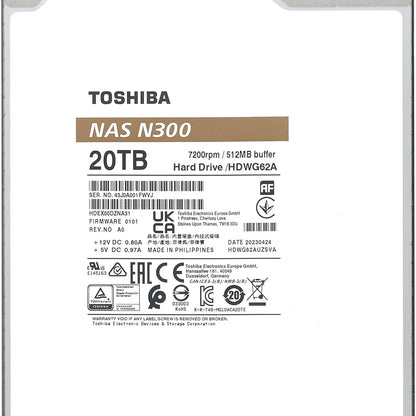 Technical specifications label on front face of Toshiba N300 20TB NAS Internal HDD with 512MB cache -tpstech.in
