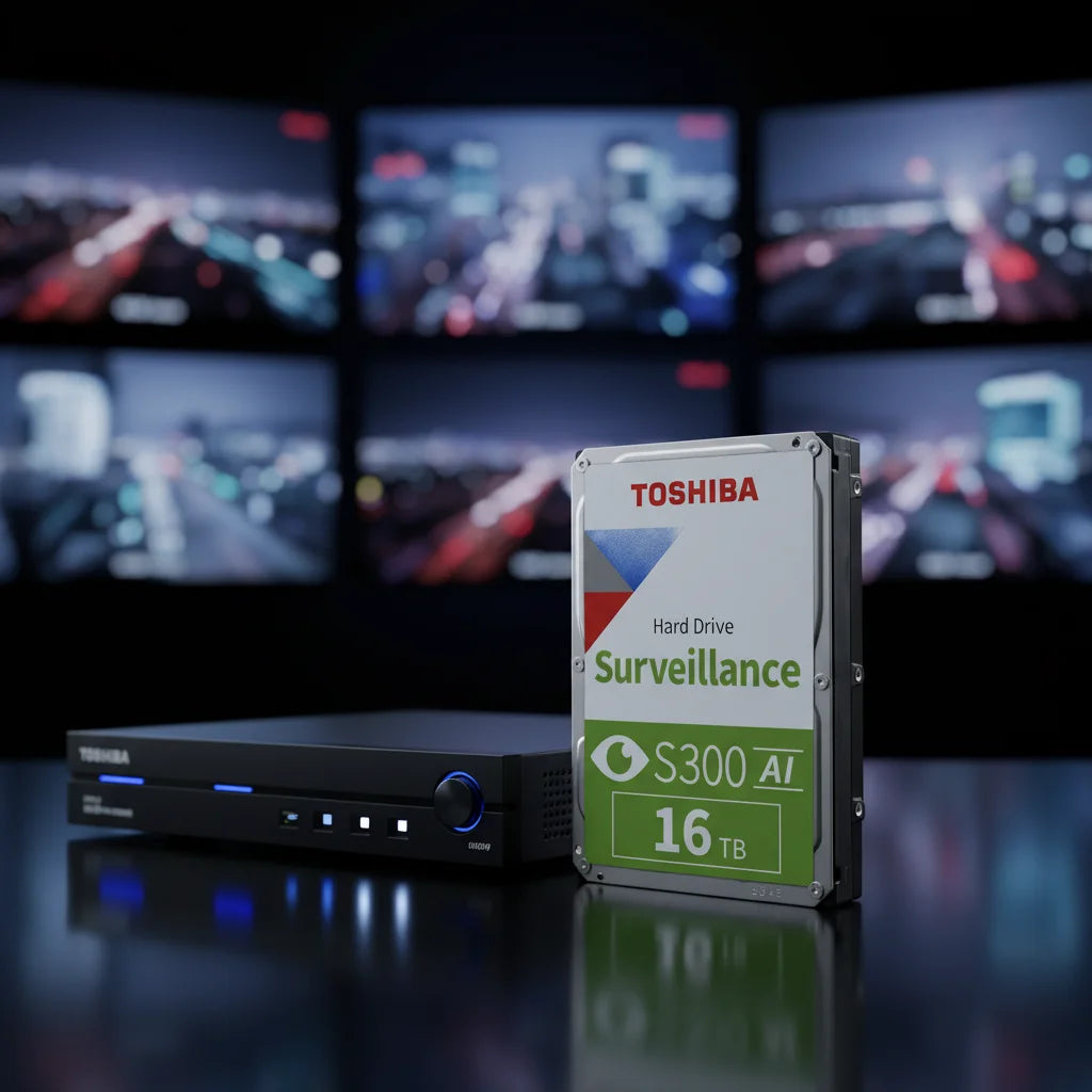 Toshiba S300 AI 16TB hard drive for AI surveillance systems and multi-camera security deployments