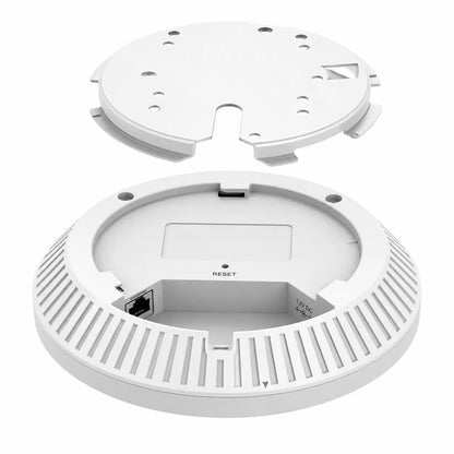 TP-Link EAP613 wireless access point with mounting bracket, Gigabit Ethernet port, reset button and DC power input.