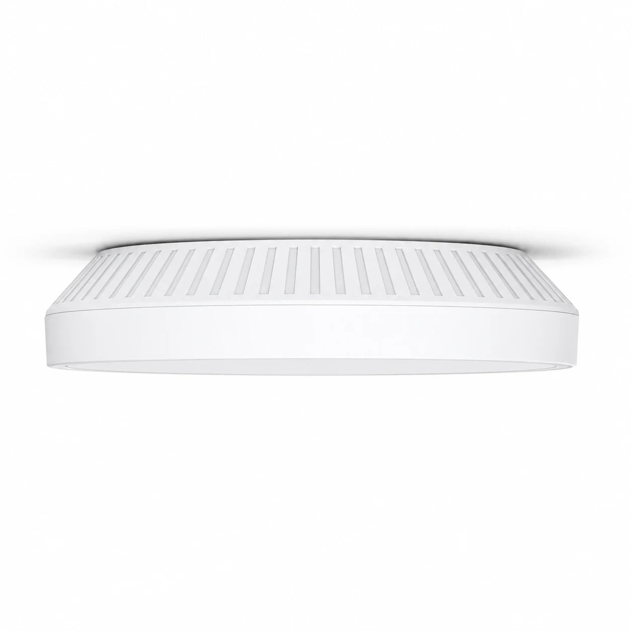 Low-angle side view of TP-Link EAP613 AX1800 Wi-Fi 6 access point highlighting ceiling mount form factor.