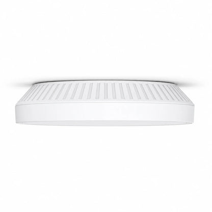 Low-angle side view of TP-Link EAP613 AX1800 Wi-Fi 6 access point highlighting ceiling mount form factor.