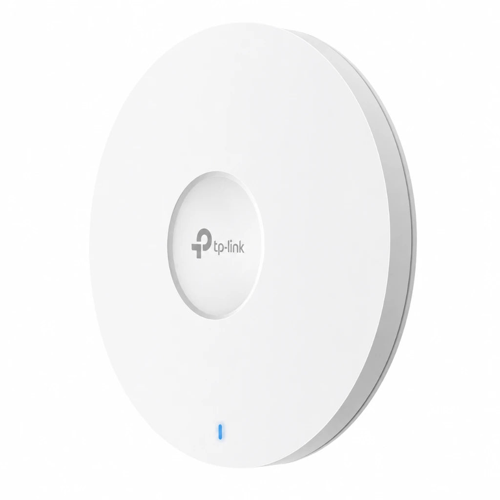 Perspective view of TP-Link EAP653 enterprise Wi-Fi 6 access point designed for business and commercial deployments