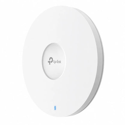 Perspective view of TP-Link EAP653 enterprise Wi-Fi 6 access point designed for business and commercial deployments