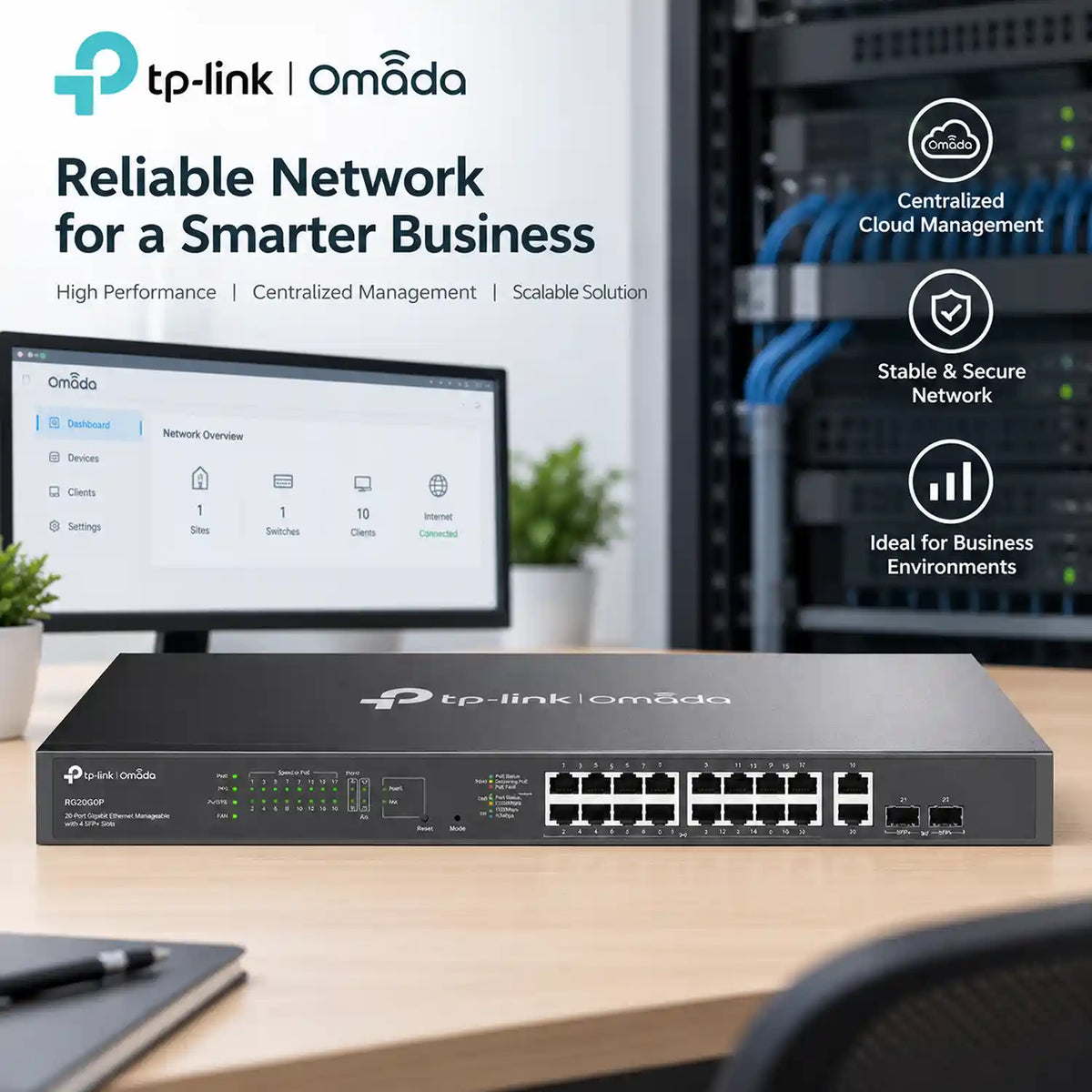 TP-Link ES220GMP 20-port Gigabit PoE+ Easy Managed Switch for business networking tpstech.in