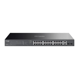 TP-Link ES228GP 28-port Gigabit PoE+ switch front view with 24 PoE+ ports and 2 SFP slots -tpstech.in