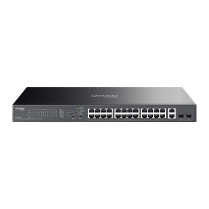 TP-Link ES228GP 28-port Gigabit PoE+ switch front view with 24 PoE+ ports and 2 SFP slots -tpstech.in