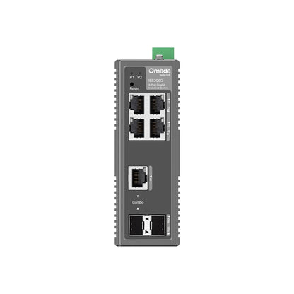 TP-Link IES206G 6-Port Gigabit Industrial Easy Managed Switch front view showing Ethernet and combo ports -tpstech.in