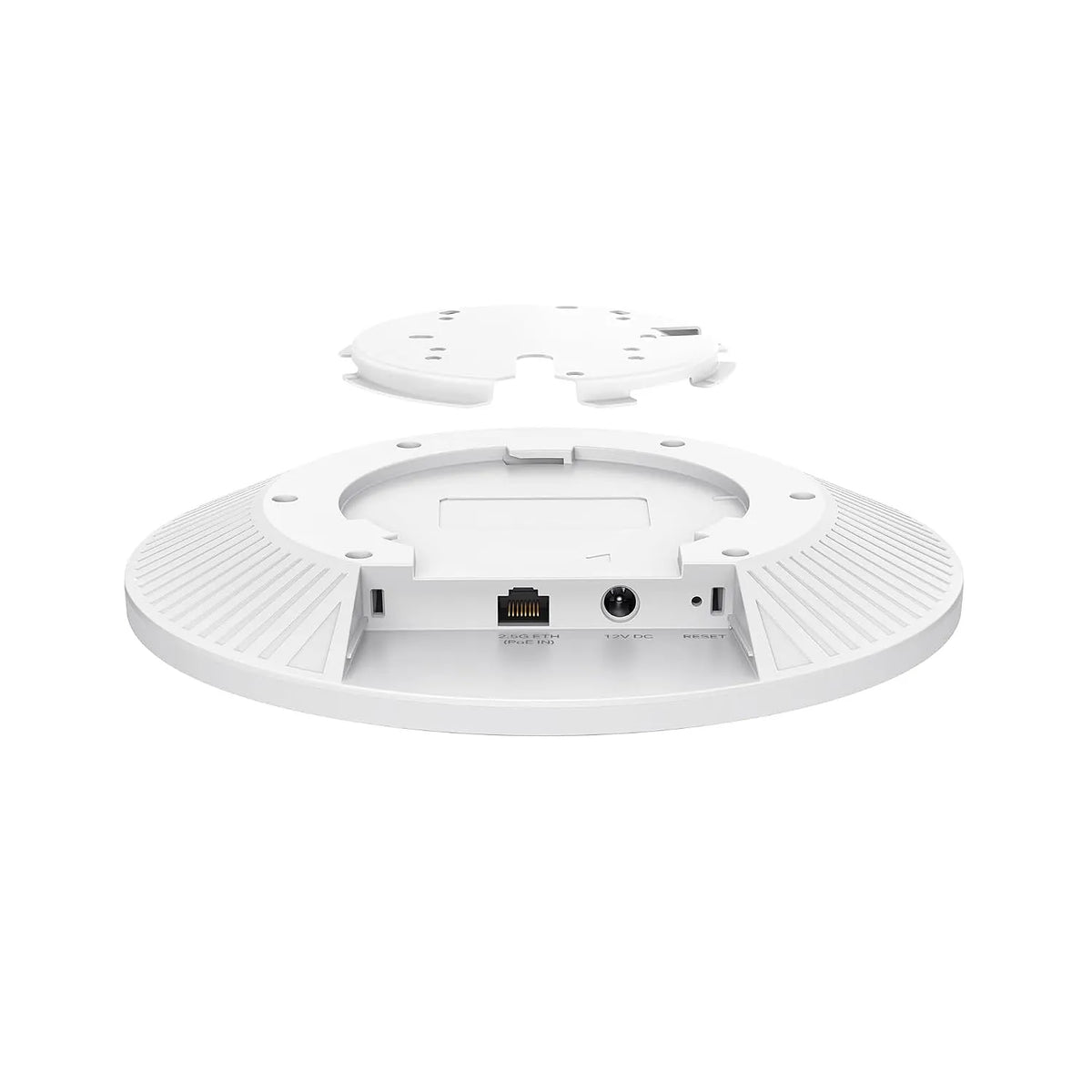 TP-Link Omada EAP770 Wi-Fi 7 Tri-Band Access Point detached mounting plate, 2.5G ethernet, and DC power input -tpstech.in