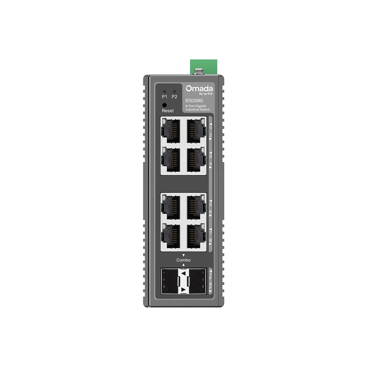 TP-Link Omada IES208G 8-port Gigabit industrial easy managed switch front view showing eight network ports -tpstech.in