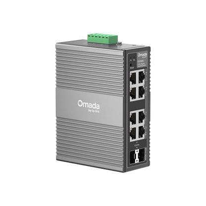 TP-Link Omada IES208G 8-port Gigabit industrial easy managed switch angled side view -tpstech.in