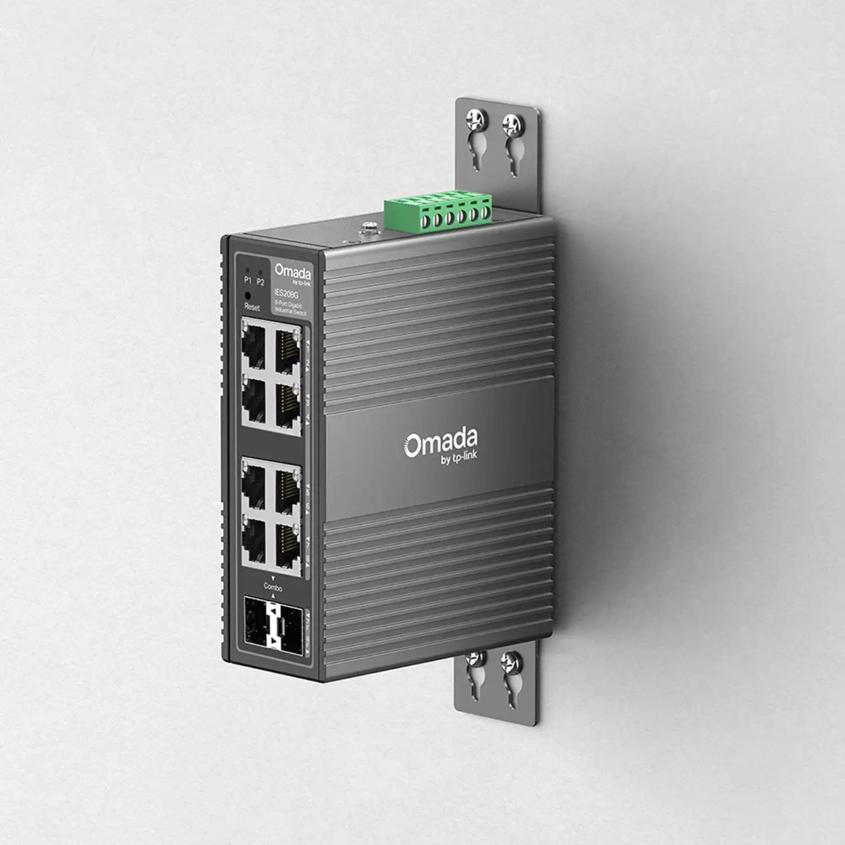 TP-Link Omada IES208G 8-port Gigabit industrial switch wall-mounted installation view -tpstech.in