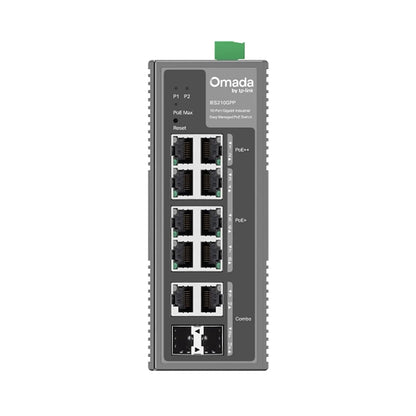 TP-Link Omada IES210GPP 10-port Gigabit industrial PoE switch front view showing 2 PoE++ ports 6 PoE+ ports and combo ports-tpstech.in