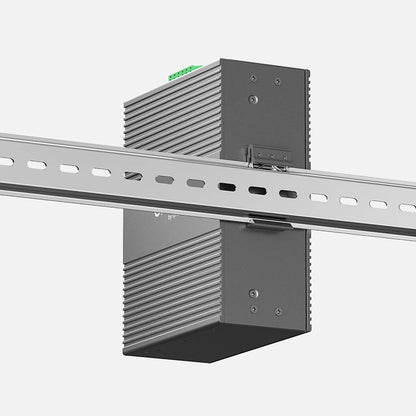 TP-Link Omada IES210GPP industrial PoE switch showing DIN rail mounting installation-tpstech.in