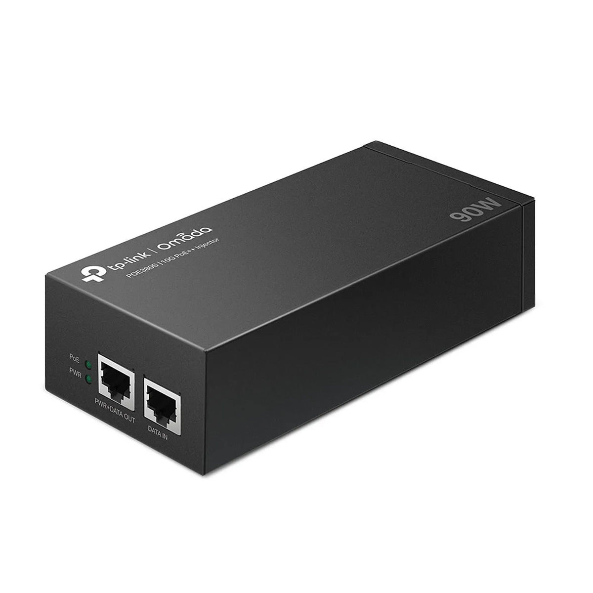 TP-Link POE380S 90W PoE++ injector angled view with RJ45 ports and LED indicators -tpstech.in