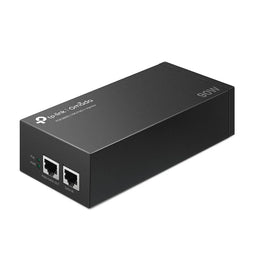 TP-Link POE380S 90W PoE++ injector angled view with RJ45 ports and LED indicators -tpstech.in