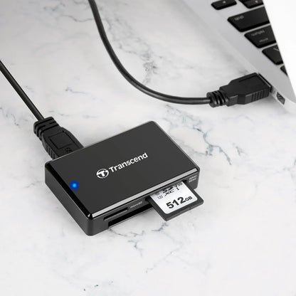 Transcend USB 3.1 Gen 1 Multi Card Reader Connected to Laptop with SD Card Inserted -tpstech.in