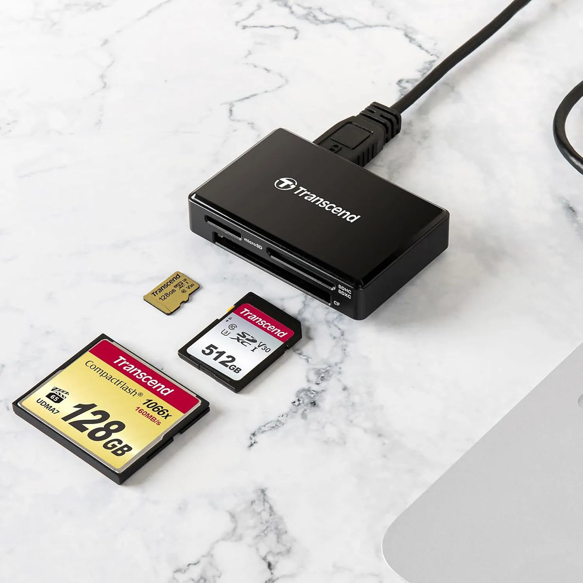 Transcend USB 3.1 Gen 1 Multi Card Reader with SD microSD and CompactFlash Cards -tpstech.in