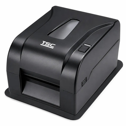 TSC TA220 Desktop Thermal Transfer Barcode Label Printer 203 DPI Black front right angle view with compact desktop design - tpstech.in