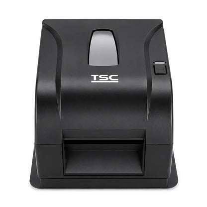 TSC TA220 Desktop Thermal Transfer Barcode Label Printer 203 DPI Black front view showing label output slot and compact design - tpstech.in