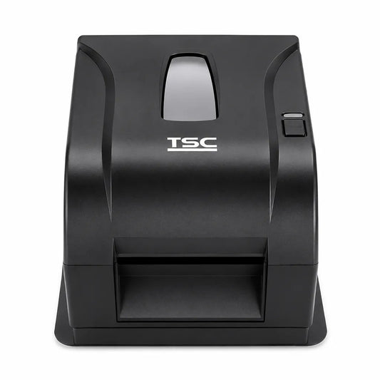 TSC TA220 Desktop Thermal Transfer Barcode Label Printer 203 DPI Black front view showing label output slot and compact design - tpstech.in