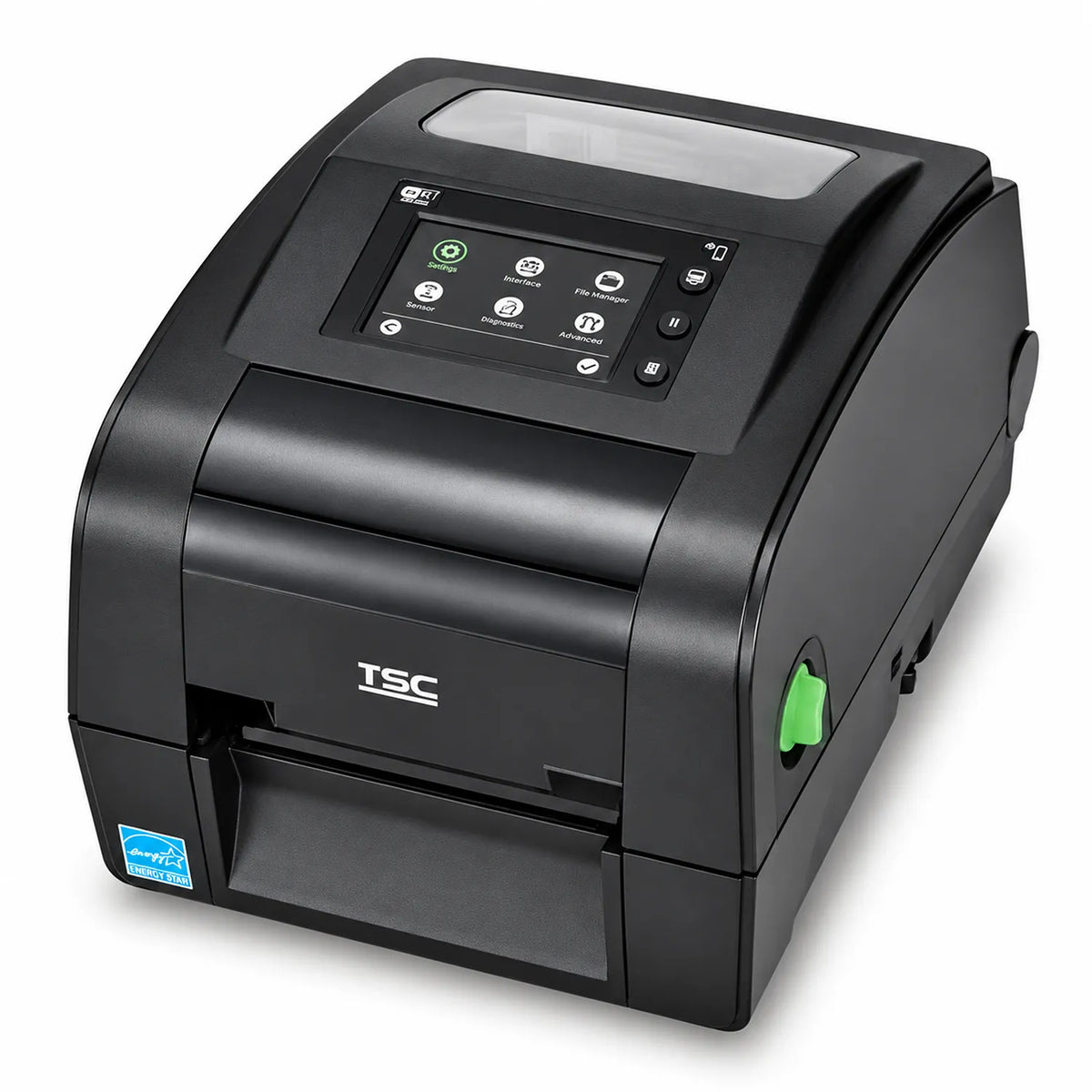 Right perspective angle view of TSC TH340 300 DPI barcode printer showing compact desktop design -tpstech.in