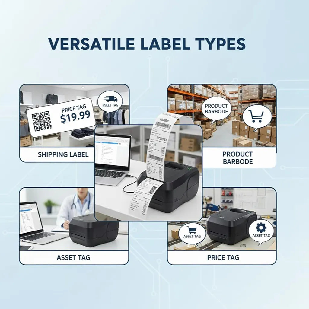 TSC TL240 Barcode Label Printer supporting shipping labels, product labels, asset tags and price tags for multiple applications - tpstech.in