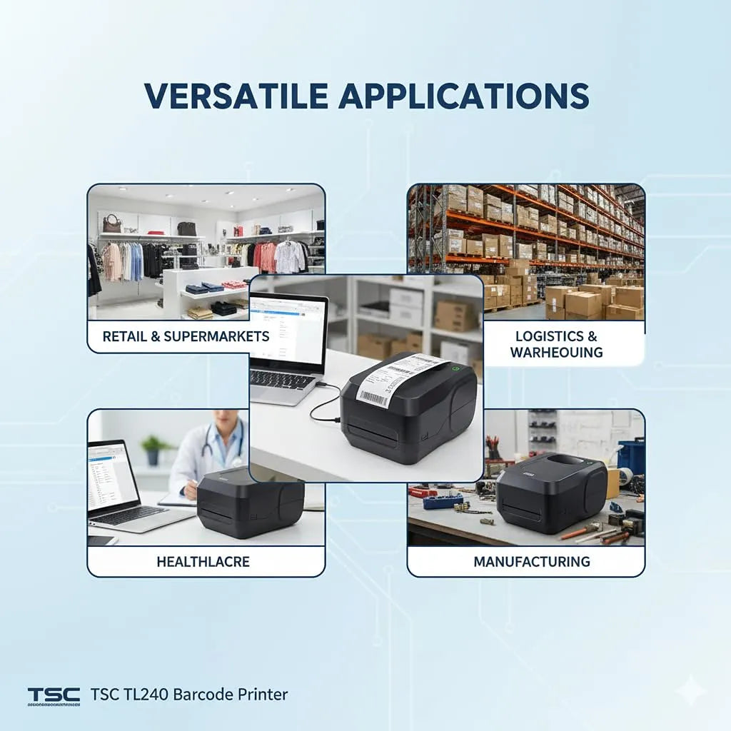 TSC TL240 Barcode Label Printer for retail stores, warehouses, healthcare facilities and manufacturing environments - tpstech.in