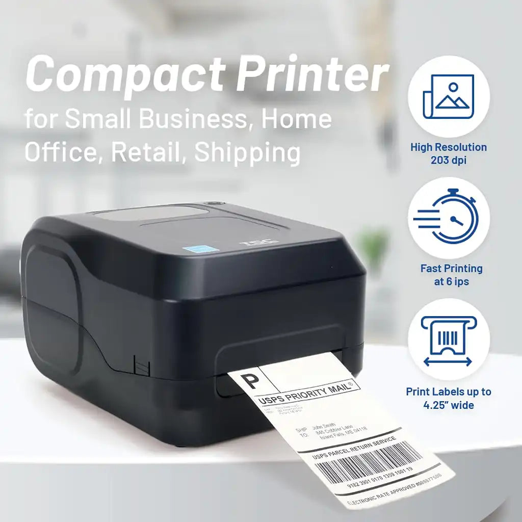 TSC TL241 4-Inch thermal label printer front view showing compact design output slot and green power indicator -tpstech.in