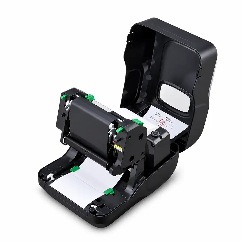 TSC TL241 4-inch desktop thermal label printer angled view highlighting durable construction and top paper view window -tpstech.in