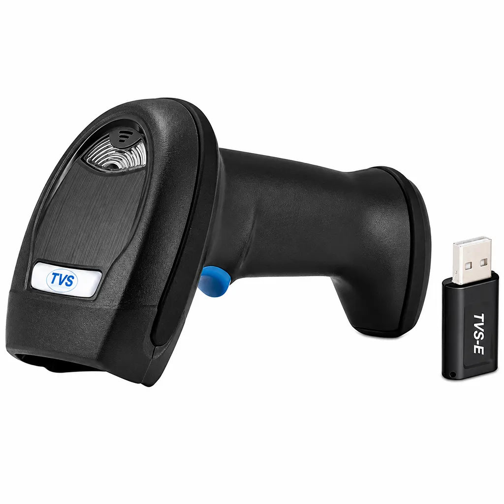 TVS Electronics BS-I201 S Bluetooth 2D Barcode Scanner front view with USB Bluetooth receiver for retail and warehouse scanning -tpstech.in