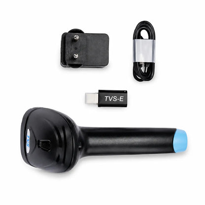 TVS Electronics BS-i201s WL Wireless 2D Barcode Scanner with USB receiver, charging cable and adapter accessories -tpstech.in