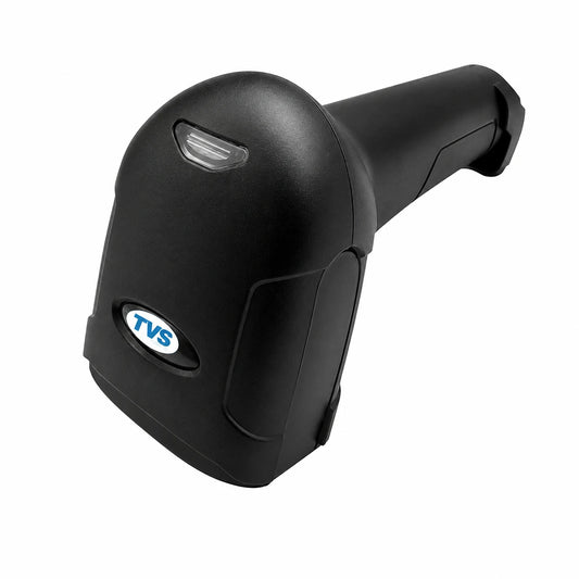 TVS BS-i201T handheld 2D barcode scanner front left angled view with USB connectivity for retail POS and inventory management -tpstech.in
