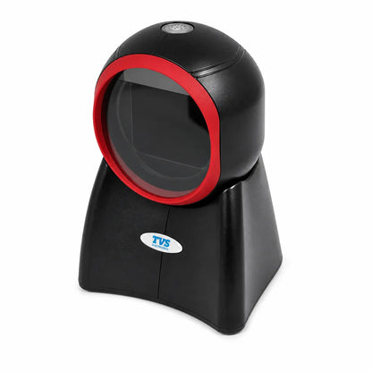 TVS Electronics BS-i302G desktop 2D QR barcode scanner three quarter front view for retail and checkout counters -tpstech.in