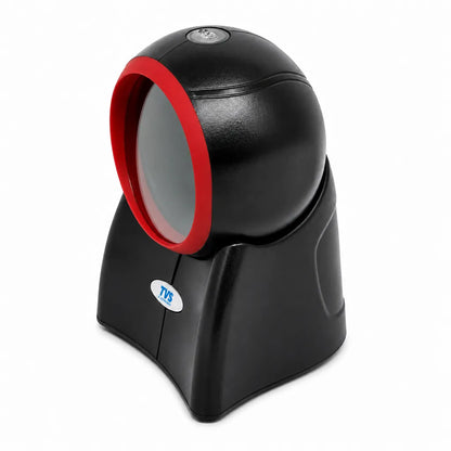 TVS Electronics BS-i302G 2D omni directional barcode scanner rear left angle view with durable desktop design -tpstech.in