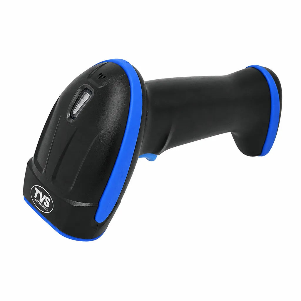 TVS Electronics BS-L150s WL Wireless 1D Laser Barcode Scanner front angled view showing scanning head and ergonomic grip -tpstech.in