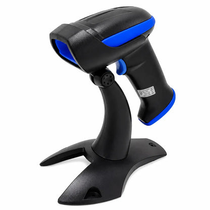TVS Electronics BS-L150s WL Wireless 1D Laser Barcode Scanner mounted on adjustable stand for hands-free barcode scanning -tpstech.in