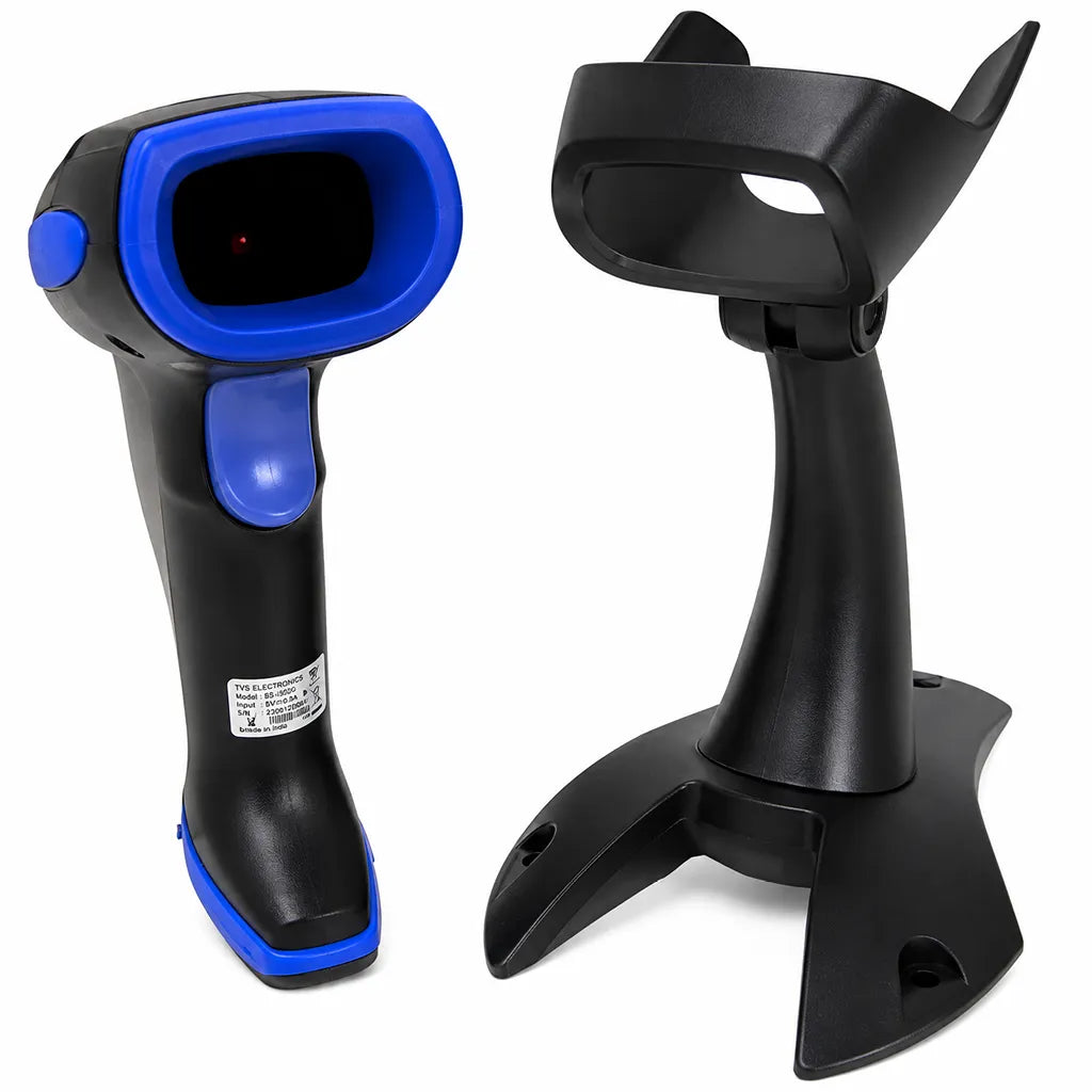 TVS Electronics BS-L150s WL Wireless 1D Laser Barcode Scanner with hands-free desktop stand for retail POS and inventory management -tpstech.in