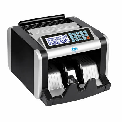 Right angle view of the TVS CC 232 Classic+ note counting machine with automatic currency counting system.
