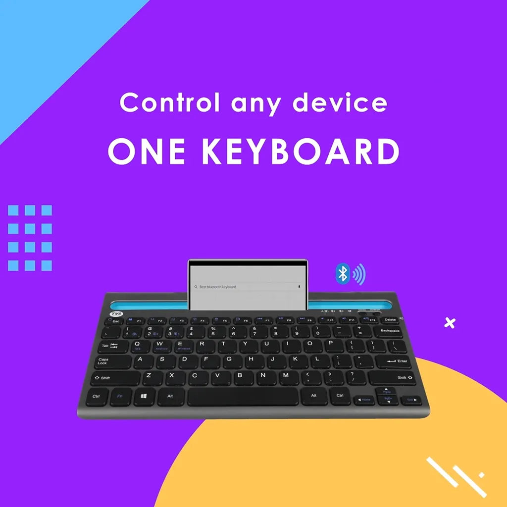 TVS Electronics Champ BK372 Multi Device Wireless Bluetooth Keyboard with smartphone demonstrating Bluetooth multi device compatibility -tpstech.in