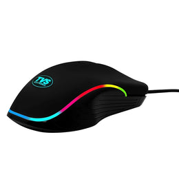 TVS Champ Pixel GM982 wired gaming mouse left side view with RGB lighting, braided USB cable and ergonomic gaming design.