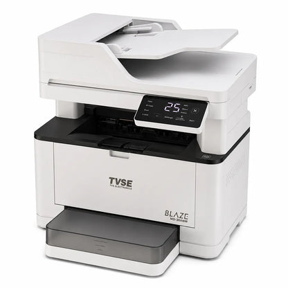 TVS Electronics Blaze MD-30ANW multifunction mono laser printer front right angle view with print, scan, copy functionality and wireless connectivity (tpstech.in)