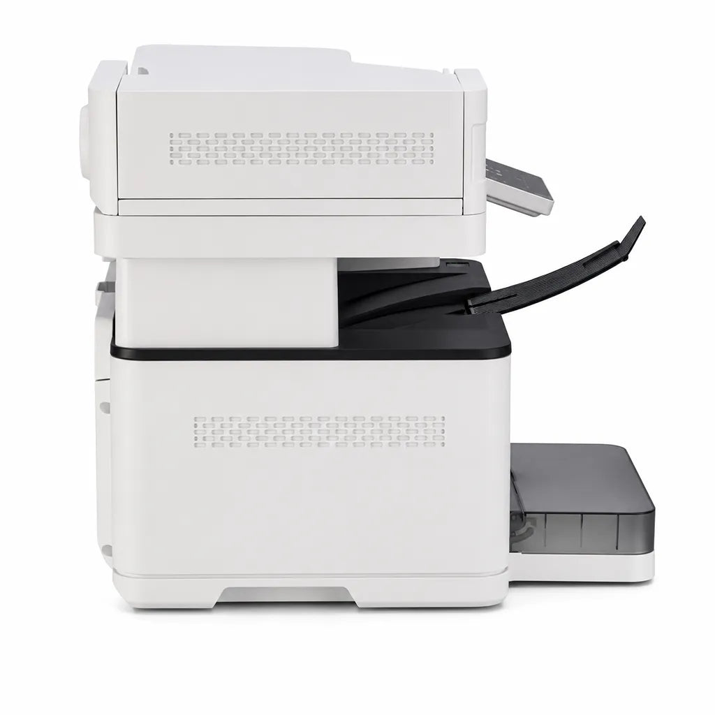 TVS Electronics Blaze MD-30ANW multifunction mono laser printer right side profile showing compact office design and paper output tray (tpstech.in)