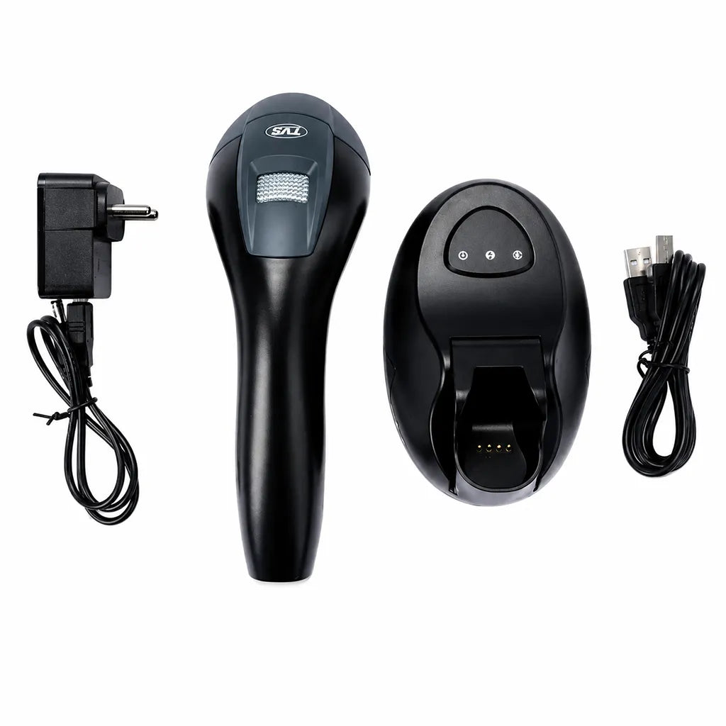 TVS Electronics BS-i203s BT Lite 2D barcode scanner with charging cradle, power adapter and USB cable -tpstech.in